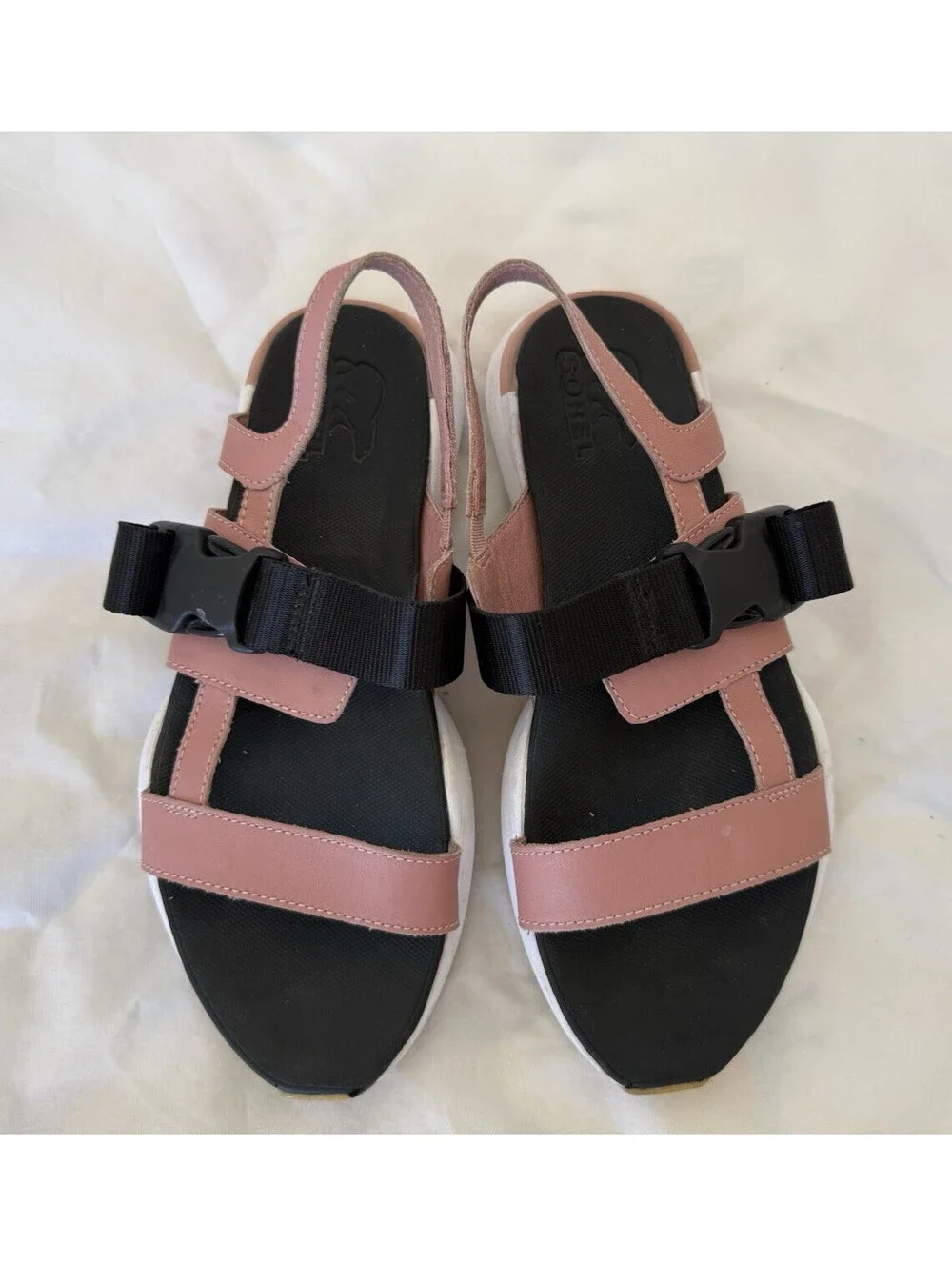 Sorel Kinetic Impact Slingback Sandals Size 6.5 Eraser Pink White Black Buckle